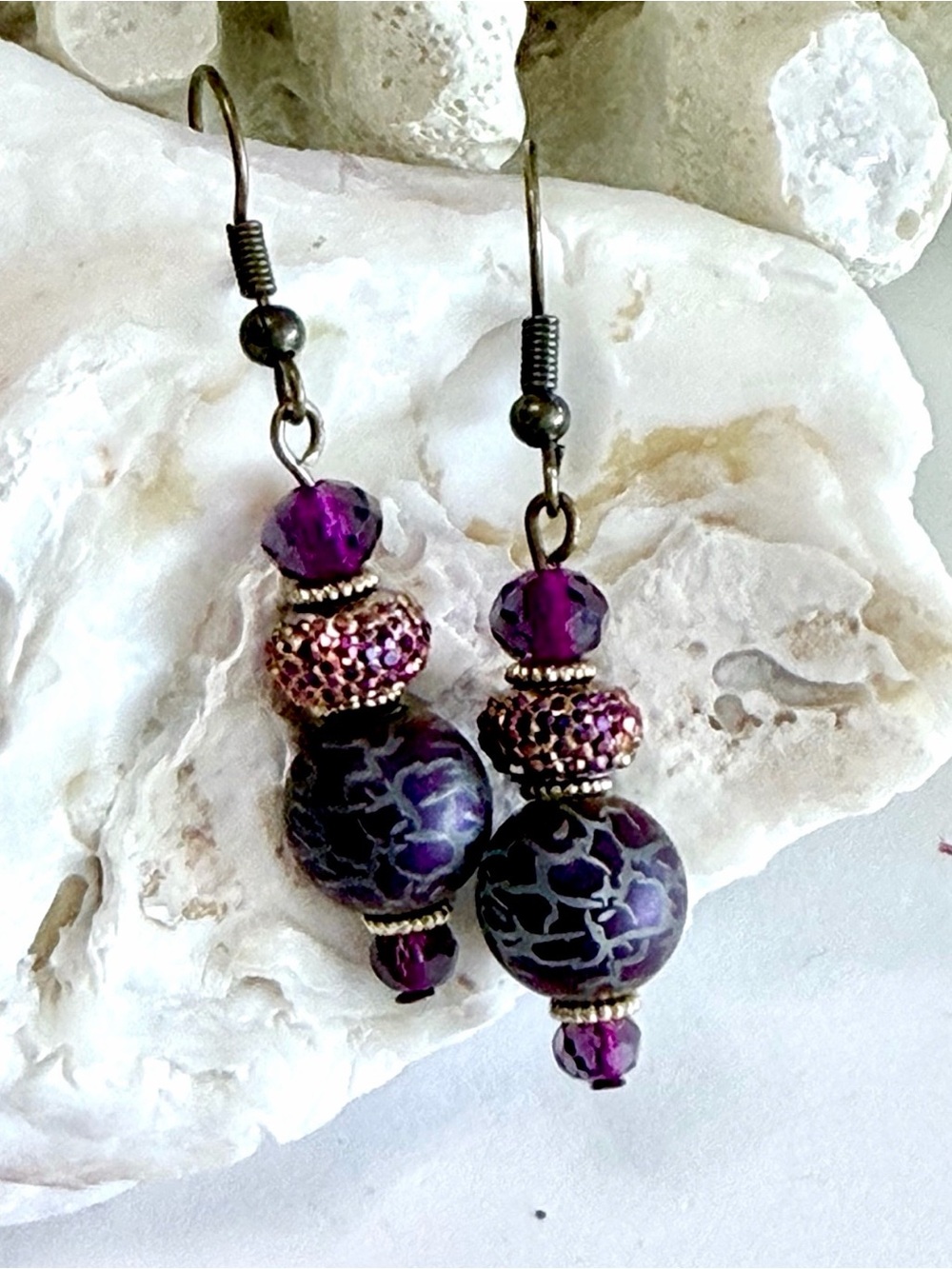 Purple Bead Drop Earrings - Unbranded